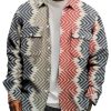 Men BXL Print Jacket | Men'S Casual Multicolor Stripe Print Double Pocket Corduroy Jacket 96049429Xl Khaki