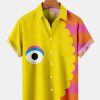 Men DJ Shirts | Cartoon Fun Print Pocket Hawaiian Shirt Photo Color