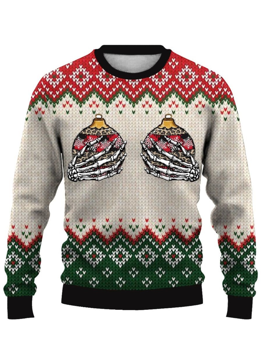 Men DJ Ugly Sweater | Fun Christmas Print Casual Crew Neck Sweatshirt Photo Color