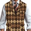 Men TH Vest | Men'S Retro Multi-Pocket Rhombus Plaid Printed Casual Vest Brown