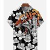 Men DJ Shirts | Sakura Tiger Short Sleeve Casual Shirt Photo Color