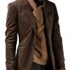 Men BXL Jacket | Vintage Multi-Pocket Lapel Solid Color Corduroy Casual Blazer Brown