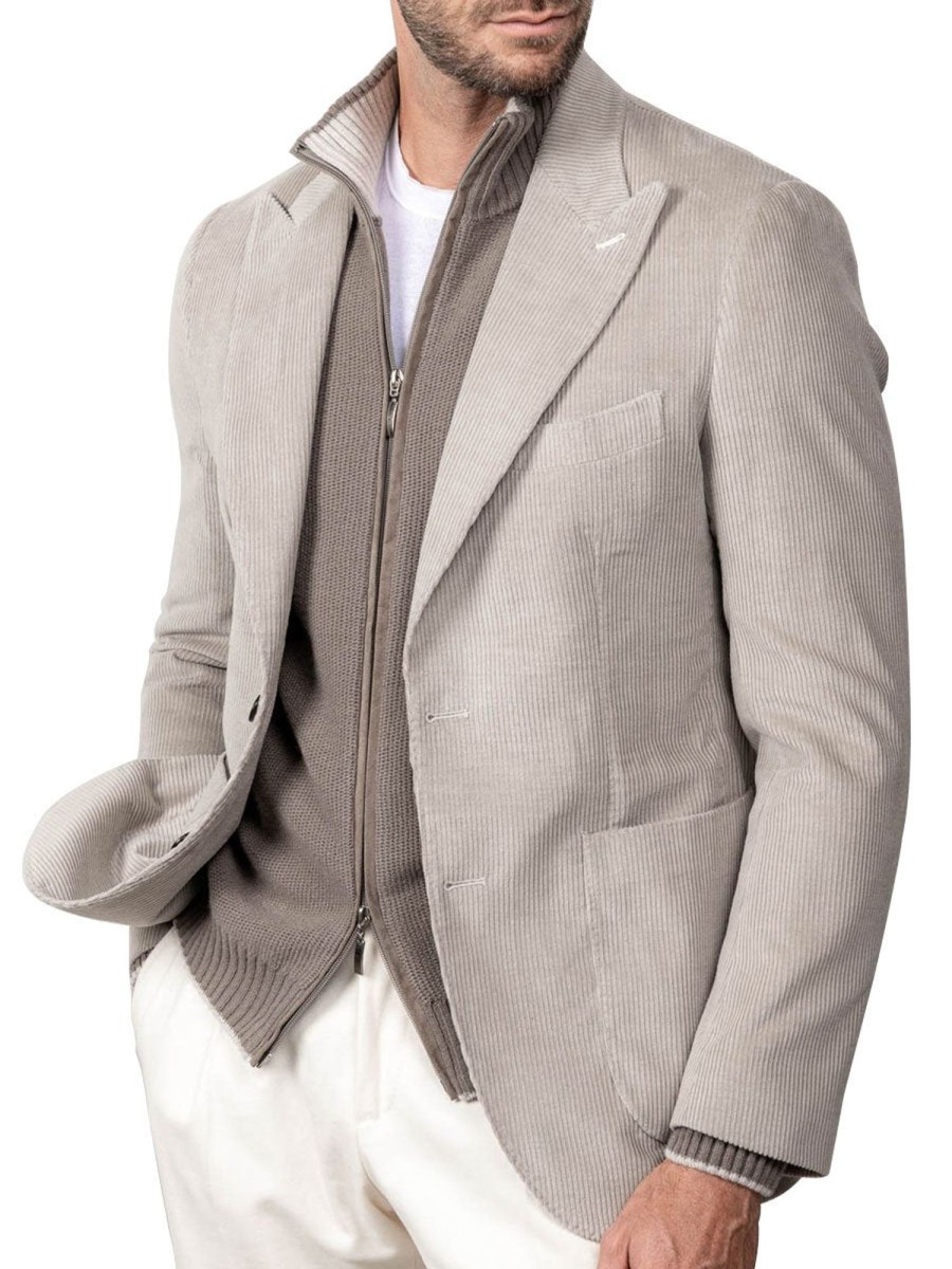 Men BXL Jacket | Men'S Solid Color Corduroy Multi-Pocket Lapel Casual Blazer Photo Color