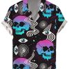 Men DJ Shirts | Ego Death Skull Print Casual Short-Sleeved Shirt Black