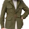 Men DJ Jacket | Lapel Multi-Pocket Belted Casual Jacket Army Green