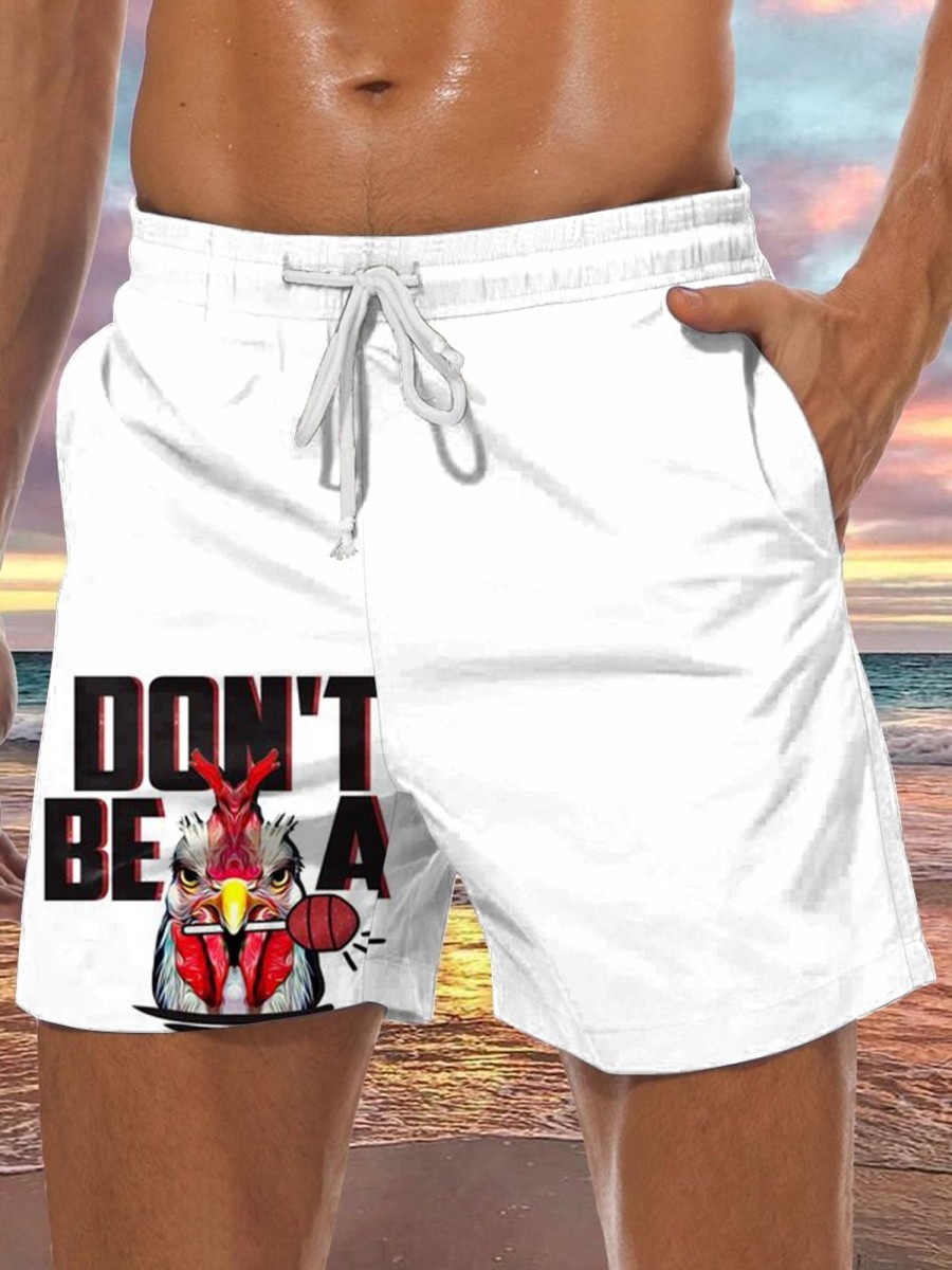 Men LJC Shorts | Rooster Lollipop Print Hawaiian Track Shorts White