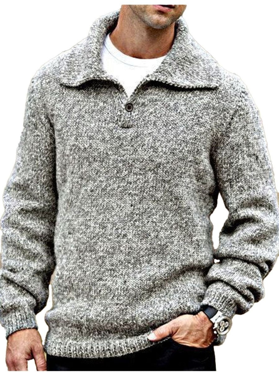 Men DJ Sweater | Casual And Versatile Lapel Knitted Sweater Gray