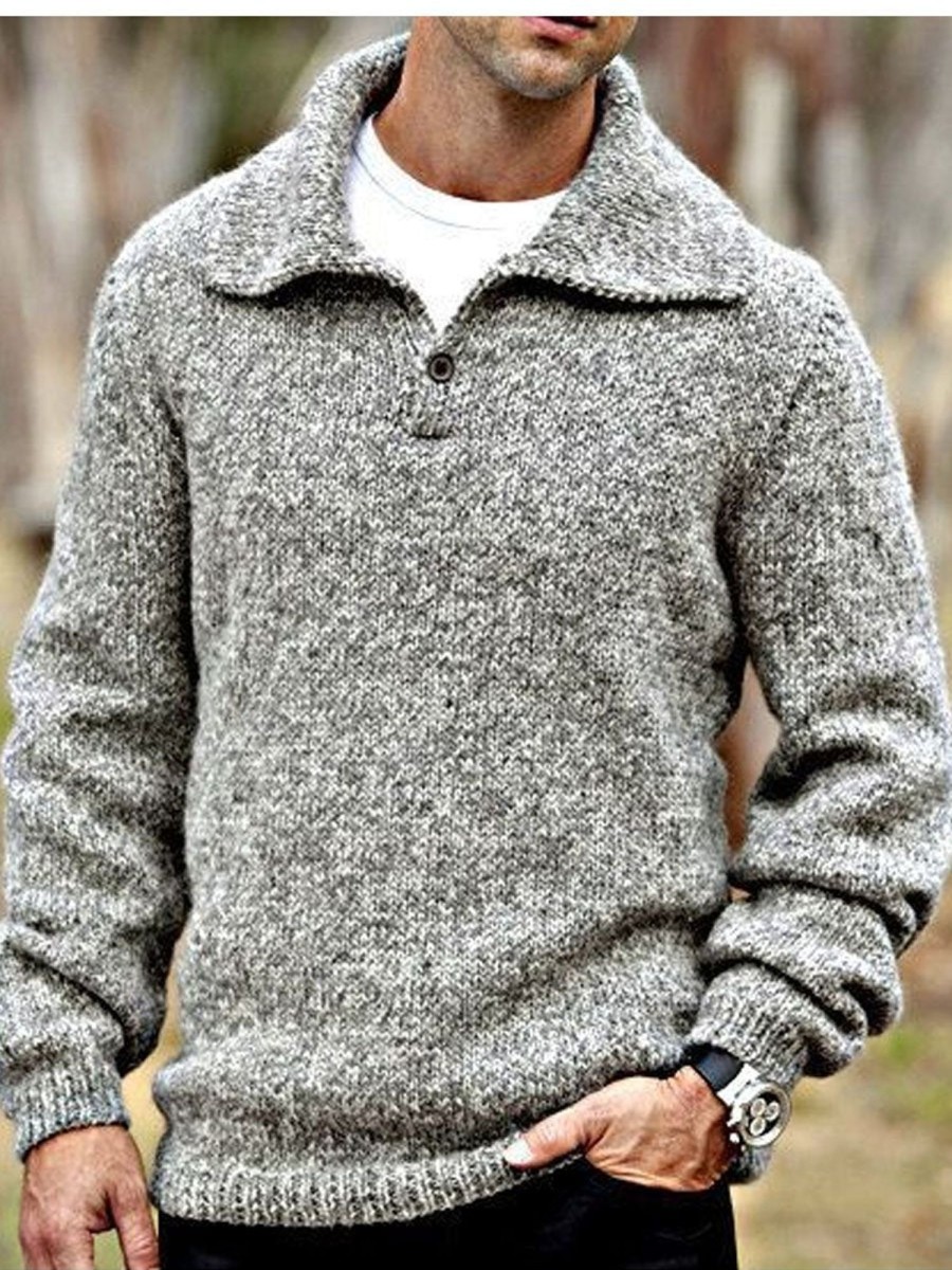 Men DJ Sweater | Casual And Versatile Lapel Knitted Sweater Gray