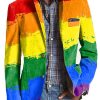 Men DJ Print Jacket | Rainbow Print Lapel Three-Pocket Casual Blazer Photo Color