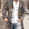 Men DJ Print Jacket | Retro Cashew Flower Print Stand Collar Single Breasted Double Pocket Wool Coat Photo Color