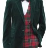 Men BXL Jacket | Christmas Velvet Notch Lapel Welt Pockets Two Button Blazer Green