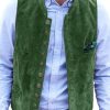 Men DJ Vest | Velvet 4-Pocket Stand Collar Single-Breasted Casual Vest Green