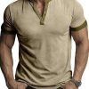 Men DJ Casual Shirts | Contrast Color Half Open Collar Casual And Versatile Short-Sleeved T-Shirt Photo Color