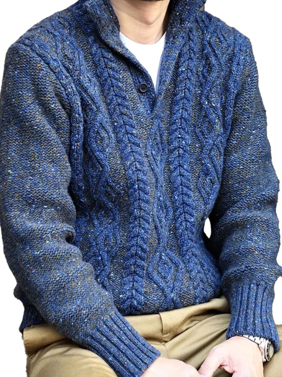 Men DJ Sweater | Half Open Collar Versatile Casual Knitted Sweater Blue