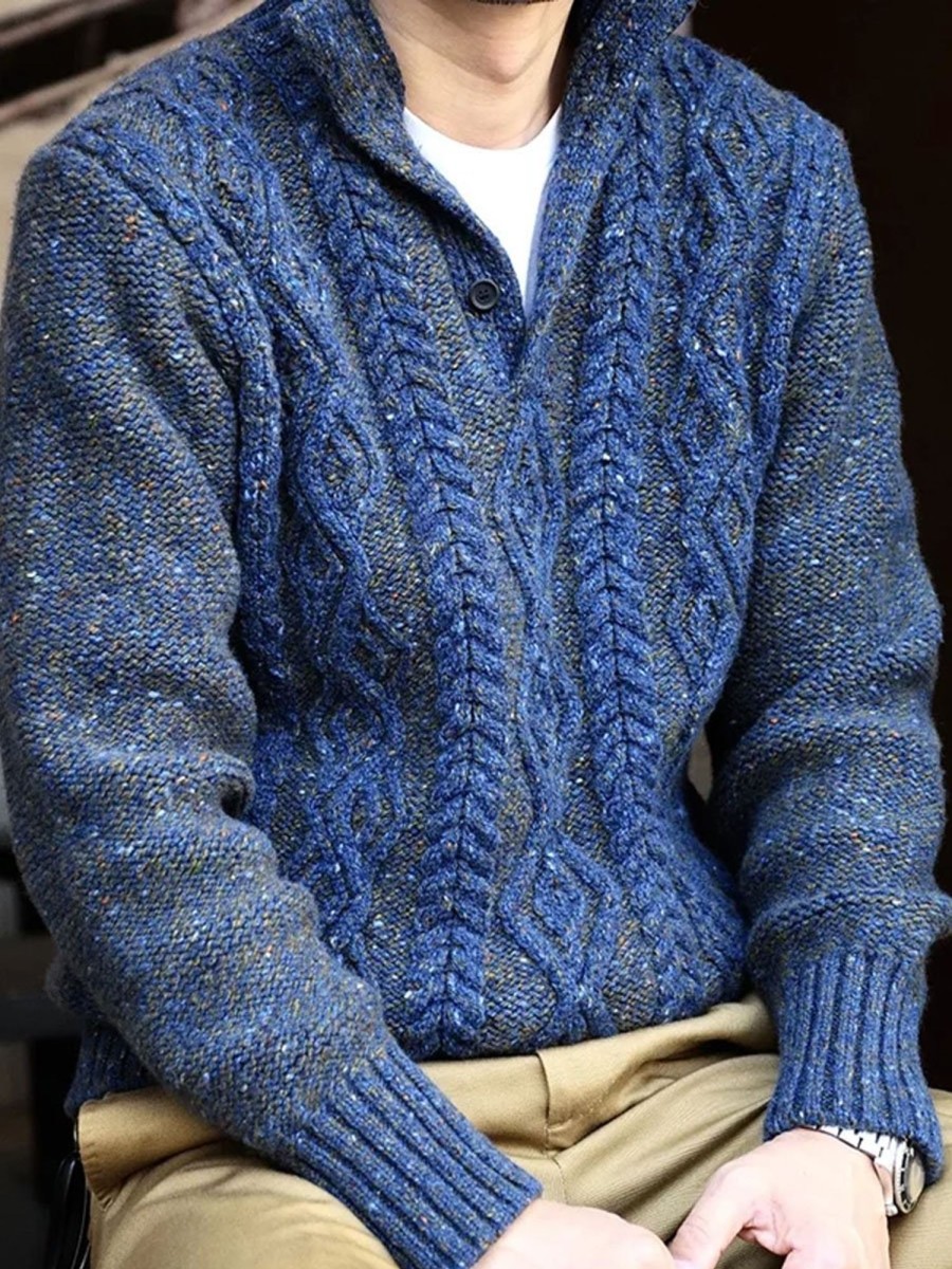 Men DJ Sweater | Half Open Collar Versatile Casual Knitted Sweater Blue