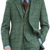 Men BXL Jacket | Vintage Plaid Wool Lapel Single-Breasted Casual Blazer Green