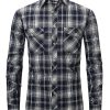 Men DJ Casual Shirts | Brushed Plaid Lapel Single-Breasted Long-Sleeved Shirt