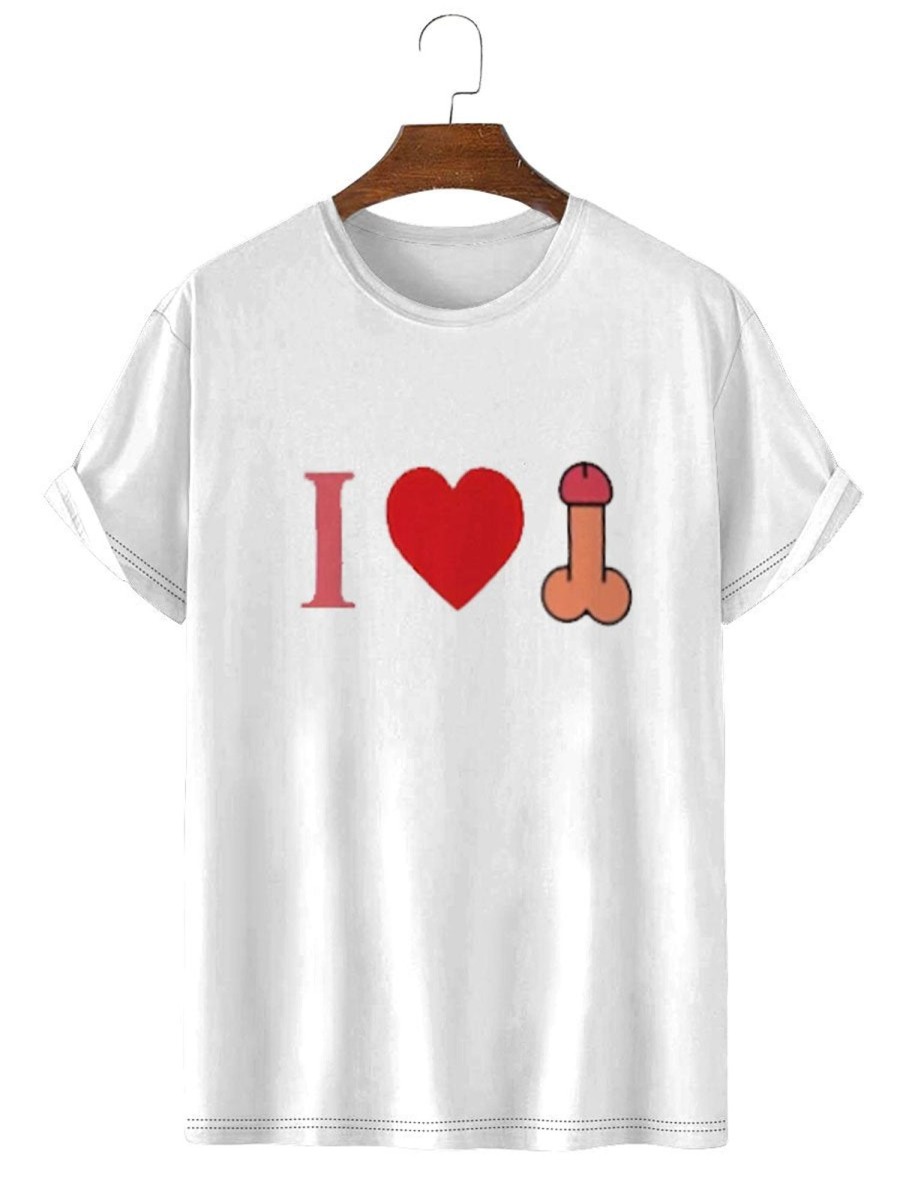 Men DJ T-Shirts | I Love Cock Printed Casual Round Neck Short-Sleeved T-Shirt