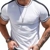 Men BXL Casual Short Sleeve Shirts | Men'S Round Neck Contrast Patchwork Casual Short-Sleeved T-Shirt White