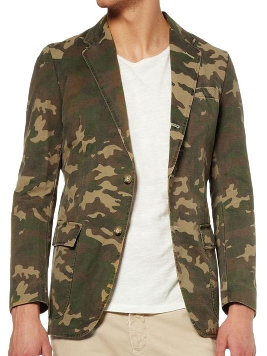 Men BXL Jacket | Men'S Retro Camo Print Multi-Pocket Casual Blazer Army Green