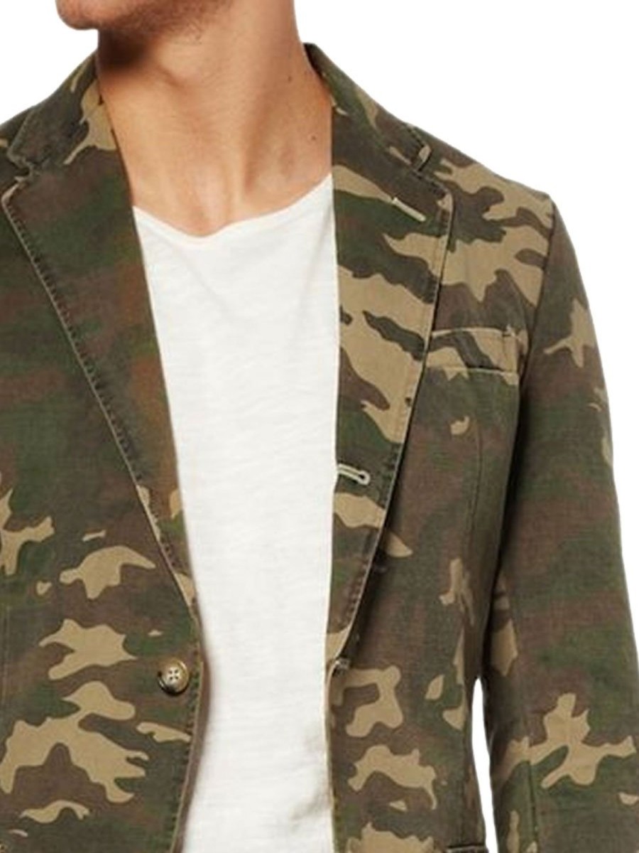 Men BXL Jacket | Men'S Retro Camo Print Multi-Pocket Casual Blazer Army Green