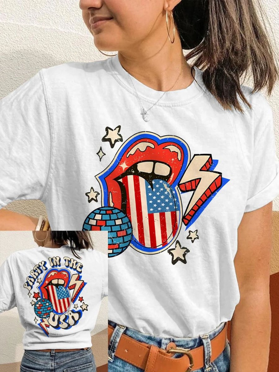 Women DJ | Independence Day Retro Party In The Usa Casual Print T-Shirt