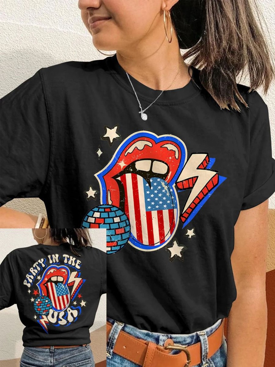 Women DJ | Independence Day Retro Party In The Usa Casual Print T-Shirt