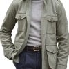 Men DJ Jacket | Vintage 4-Pocket Herringbone Casual Jacket Green