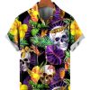 Men HLJ Shirts | Men'S Tropical Floral Skull Hawaiian Short Sleeve Shirt Black