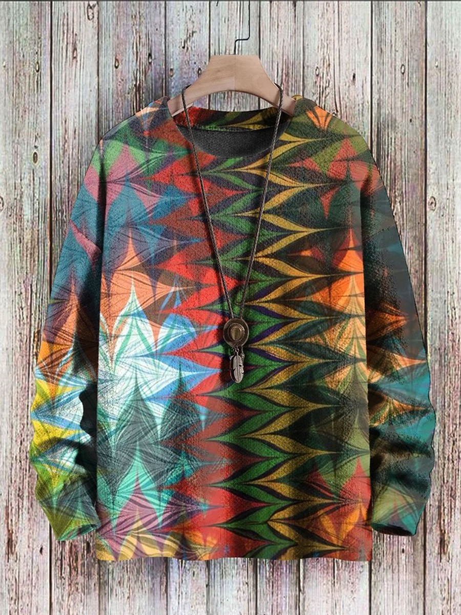 Men BXL Print Sweater | Casual Colorful Geometric Print Crew Neck Pullover Sweater 59486027Xl Grmy Green