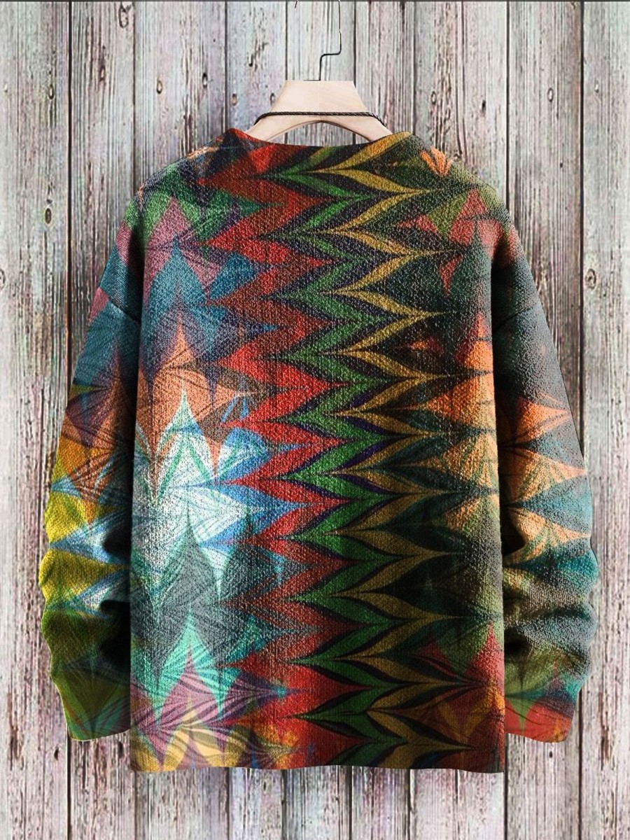 Men BXL Print Sweater | Casual Colorful Geometric Print Crew Neck Pullover Sweater 59486027Xl Grmy Green