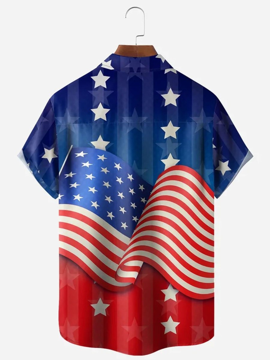 Men DJ Shirts | American Flag Short Sleeve Casual Shirt Photo Color