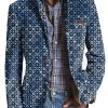 Men DJ Print Jacket | Retro Tie-Dye Geometric Print 3-Pocket Casual Blazer Navy