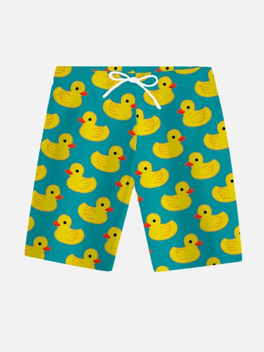 Men DJ Bottoms | Hawaiian Yellow Duck Printing Shorts Blue