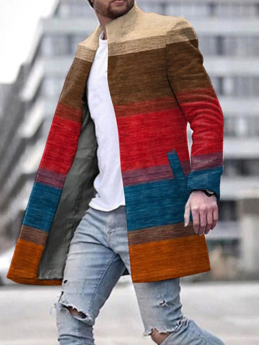 Men DJ Jacket | Vintage Rainbow Ombre Print Two Pocket Stand Collar Jacket Photo Color