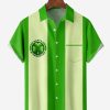 Men TH Shirts | St. Patrick'S Day Chest Pocket Short Sleeve Bowling Shirt Green