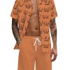 Men DJ Set | Boobs Print In Various Shapes Short Sleeve Shirt And Shorts Two Piece Set Caramel