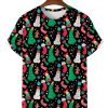 Men DJ T-Shirts | Fun Cartoon Christmas Cocks Print Casual Round Neck Short Sleeve T-Shirt