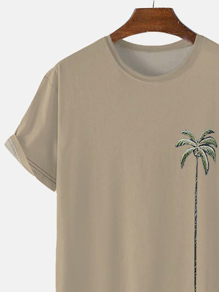 Men HLJ T-Shirts | Men'S Coconut Tree Cozy Casual Short Sleeve T-Shirt Khaki