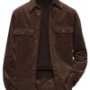 Men BXL Jacket | Men'S Vintage Solid Color Corduroy Pocket Shirt Jacket Brown