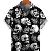 Men HLJ Shirts | Men'S Hawaiian Character Skull Print Short Sleeve Shirt Black