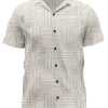 Men DJ Shirts | Retro Geometric Print Casual Short Sleeve Shirt Khaki