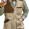 Men BXL Vest | Men'S Casual Multi-Pocket Zipper Cotton Suede Patchwork Outdoor Vest Khaki