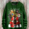 Men DJ Print Sweater | Cute Animal Print For Christmas Casual Crew Neck Knitted Pullover Sweater Green