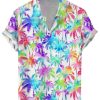 Men DJ Shirts | Rainbow Palm Tree Print Hawaii Short Sleeve Shirt Photo Color