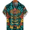 Men HLJ Shirts | Hawaiian Tiki Havaino Print Short Sleeve Shirt Blue