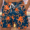 Men DJ Shorts | Men'S Octopus Print Double Pocket Lace Up Beach Shorts Red