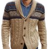 Men BXL Cardigan | Men'S Casual Ethnic Geometric Twist Patchwork Button Knitted Cardigan Khaki