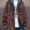 Men DJ Print Jacket | Retro Print Plush Thick Long-Sleeved Jacket Cardigan Photo Color