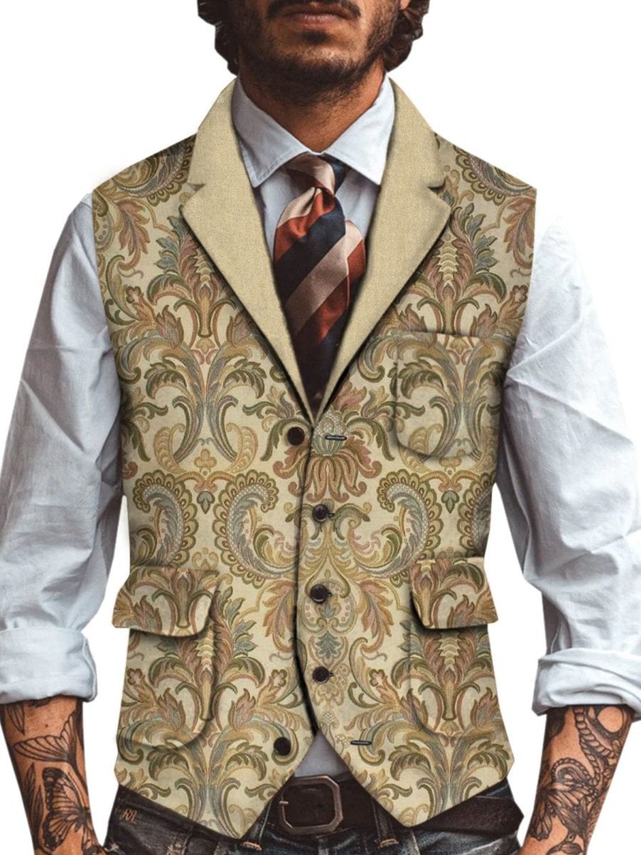 Men QMY Vest | Retro Floral Print Vest Photo Color